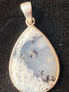 Dendritic Agate Teardrop Pendant Necklace in White and Black